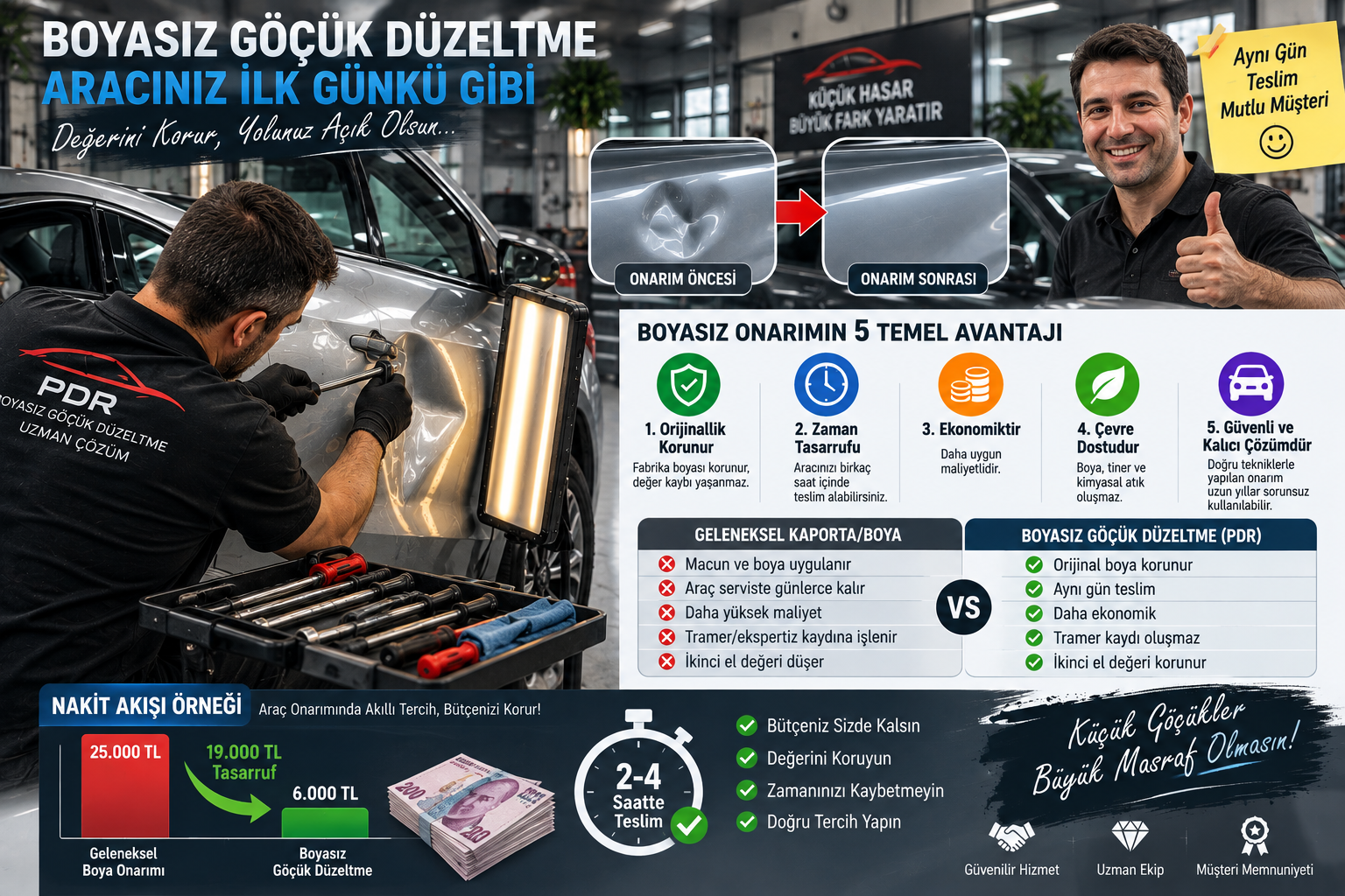 Boyasız Göçük Düzeltme Avantajları